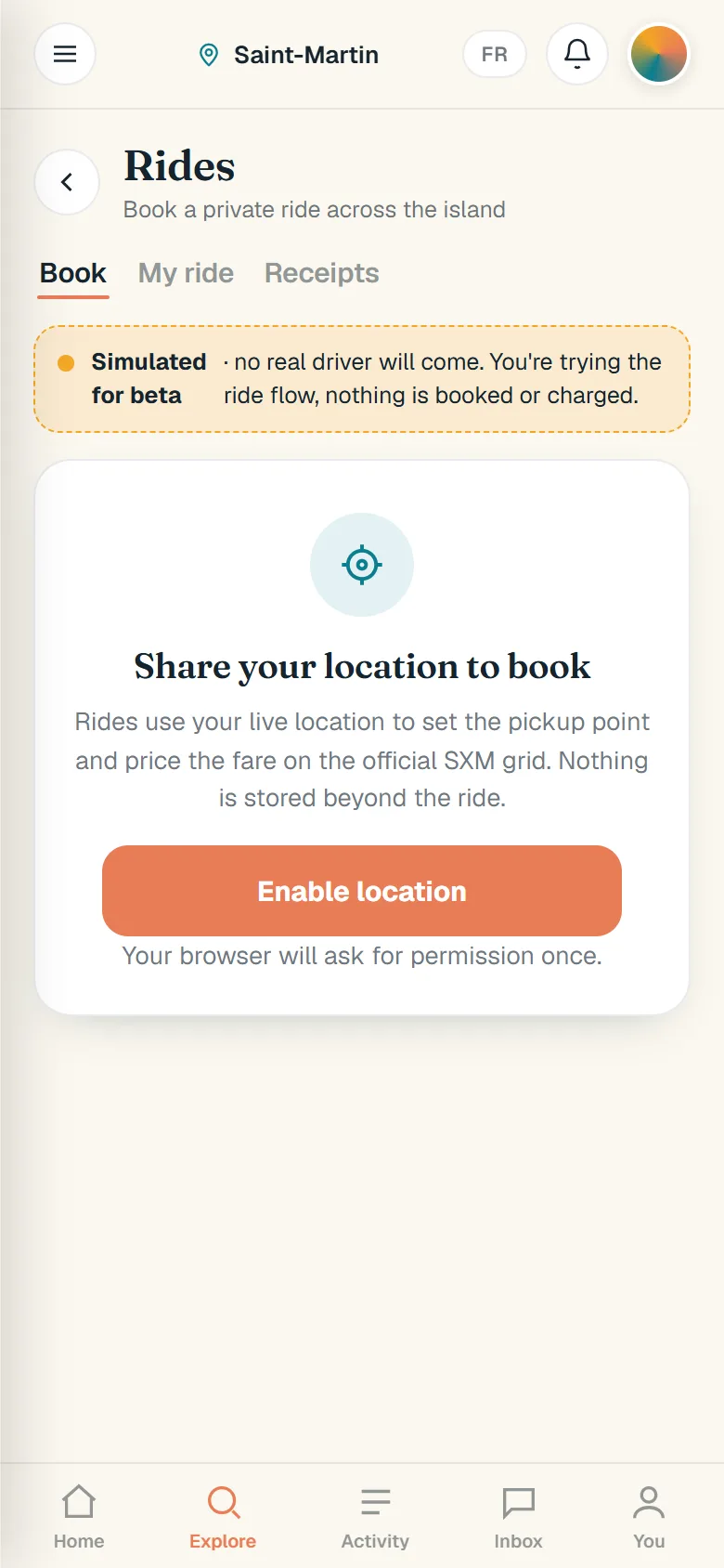 Rides asking to share your location to set the pickup point.